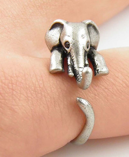 Silver Elephant Cute Ring Adjustable Size