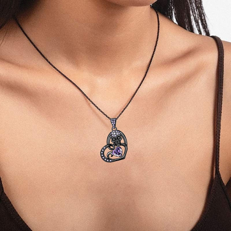 Skull Purple Heart Necklace
