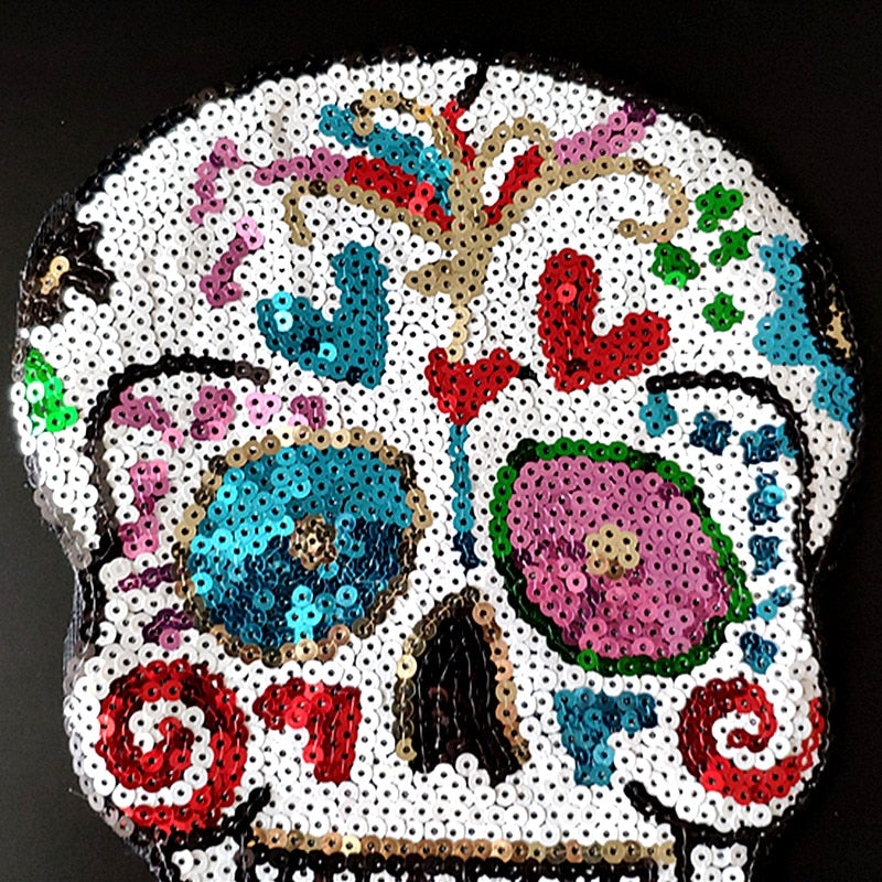 26CM Skull Head Patches For Clothing Sequins Clothes Stickers