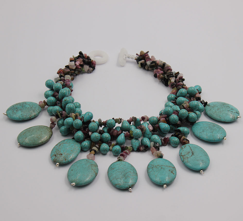 Big Turquoises Necklace Handmade For Women