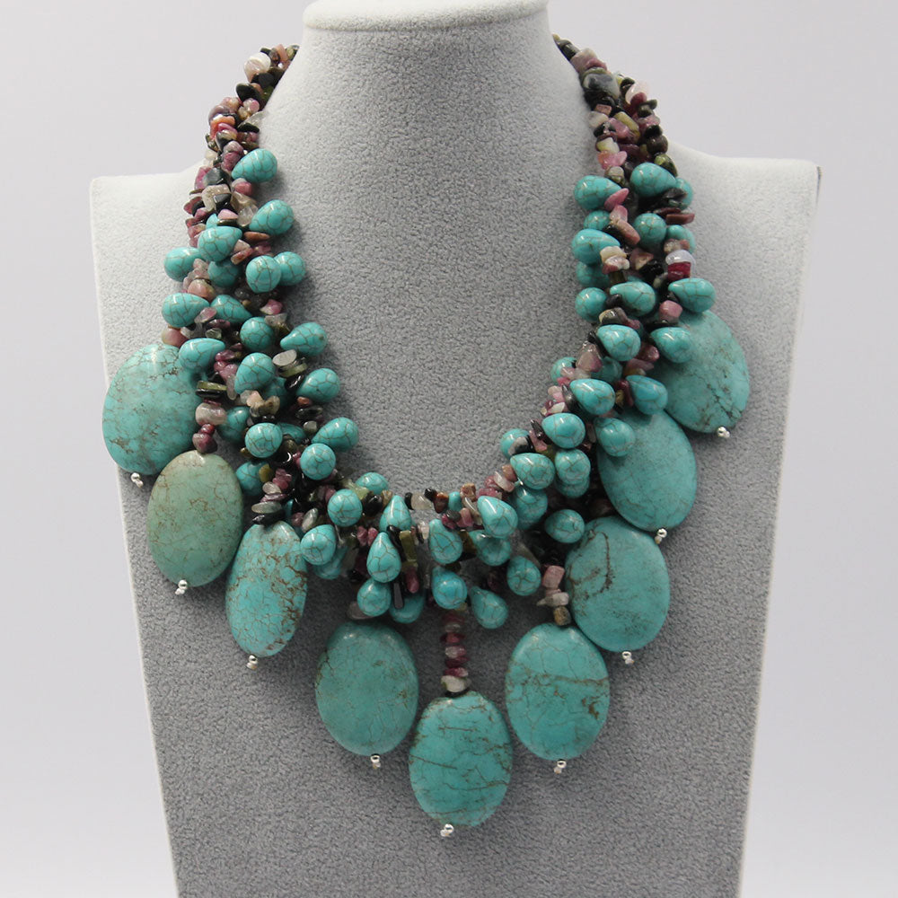 Big Turquoises Necklace Handmade For Women