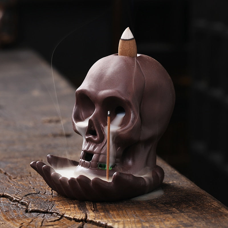 Handmade Purple Clay LED Light Skull Backflow Incense Burner