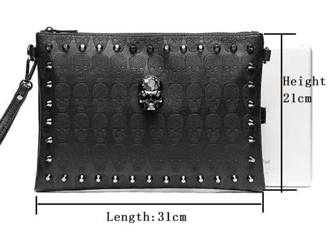 Black Skull Zipper Handbag For Men and Women