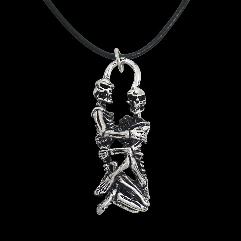 Funny Skull Skeleton Couple Necklace