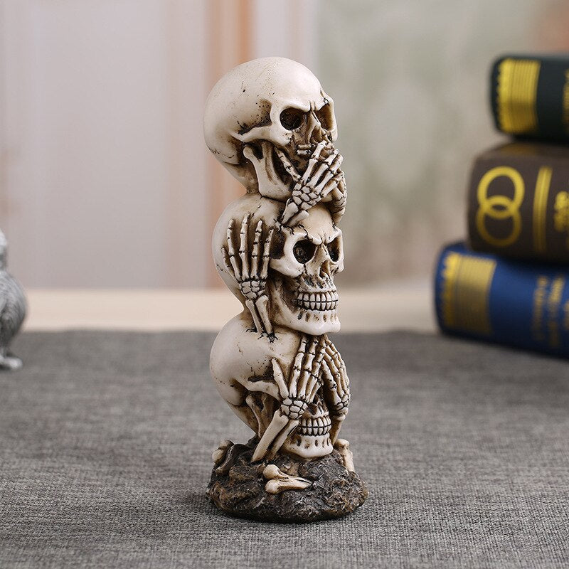 See No Evil Hear No Evil Speak No Evil Skull Statue Decoration