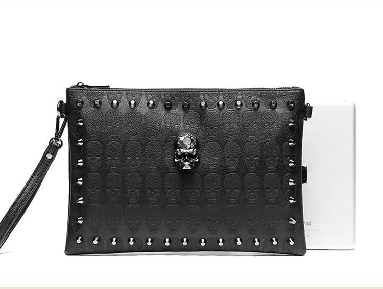 Black Skull Zipper Handbag For Men and Women