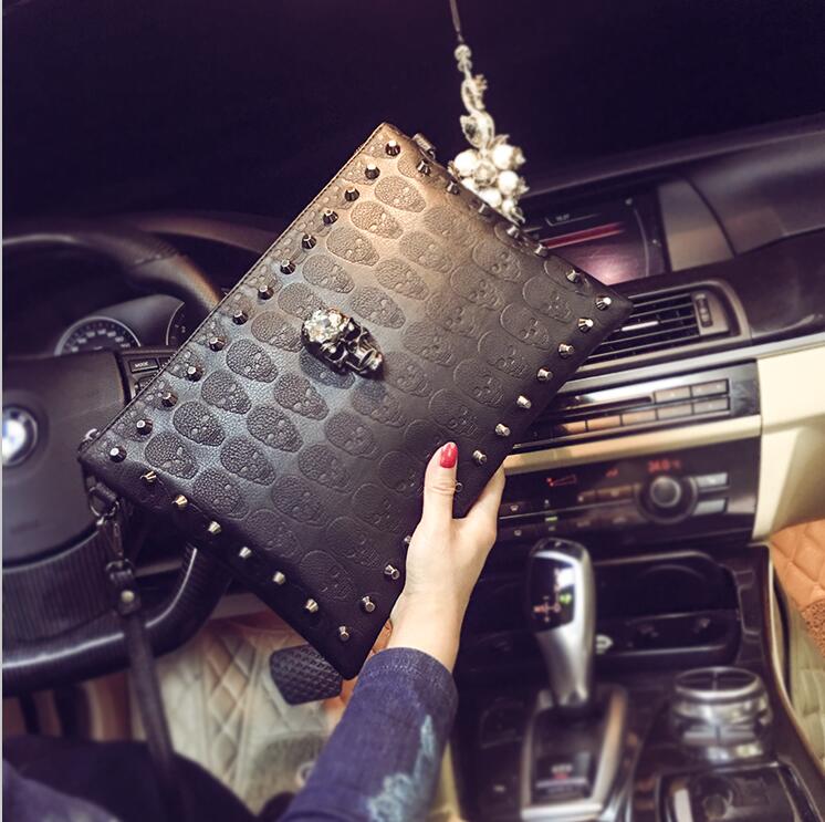 Black Skull Zipper Handbag For Men and Women