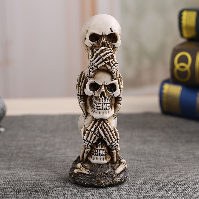 See No Evil Hear No Evil Speak No Evil Skull Statue Decoration