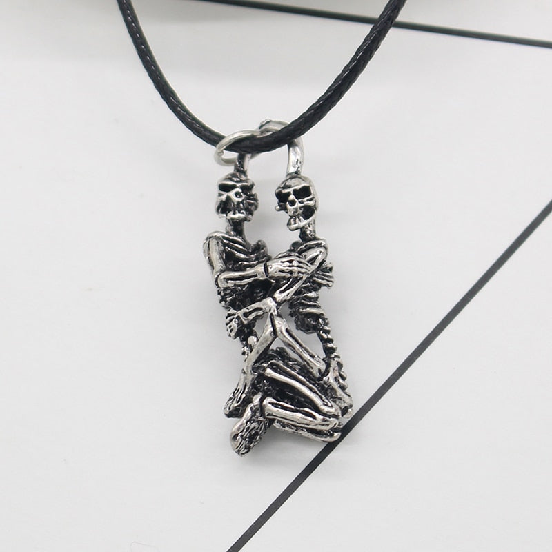 Funny Skull Skeleton Couple Necklace