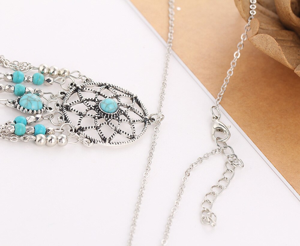 Turquoise Feather Native Dream Catcher Necklace