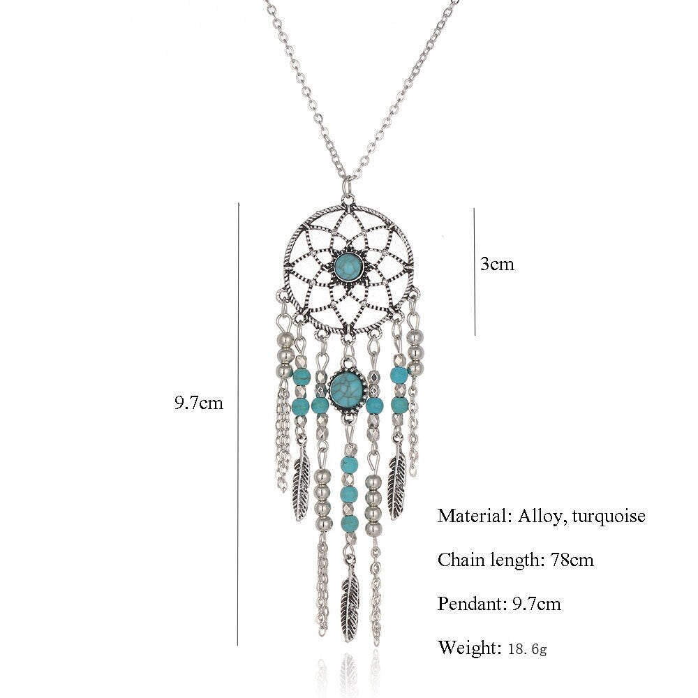 Turquoise Feather Native Dream Catcher Necklace