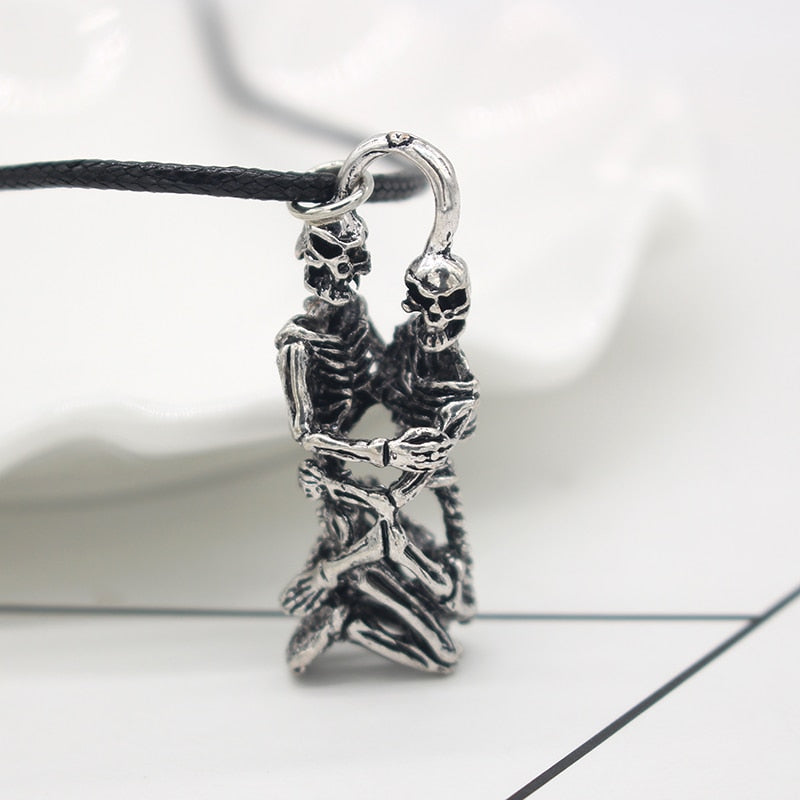 Funny Skull Skeleton Couple Necklace