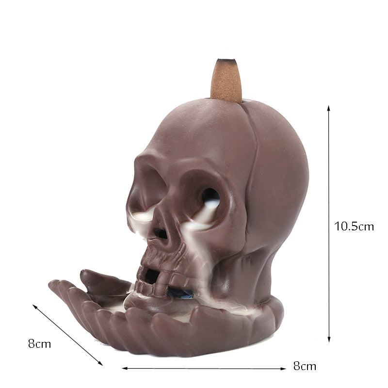 Handmade Purple Clay LED Light Skull Backflow Incense Burner