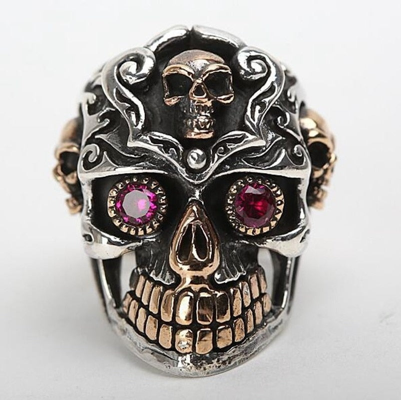 Retro Gothic Style Red Zircon Eye Skull