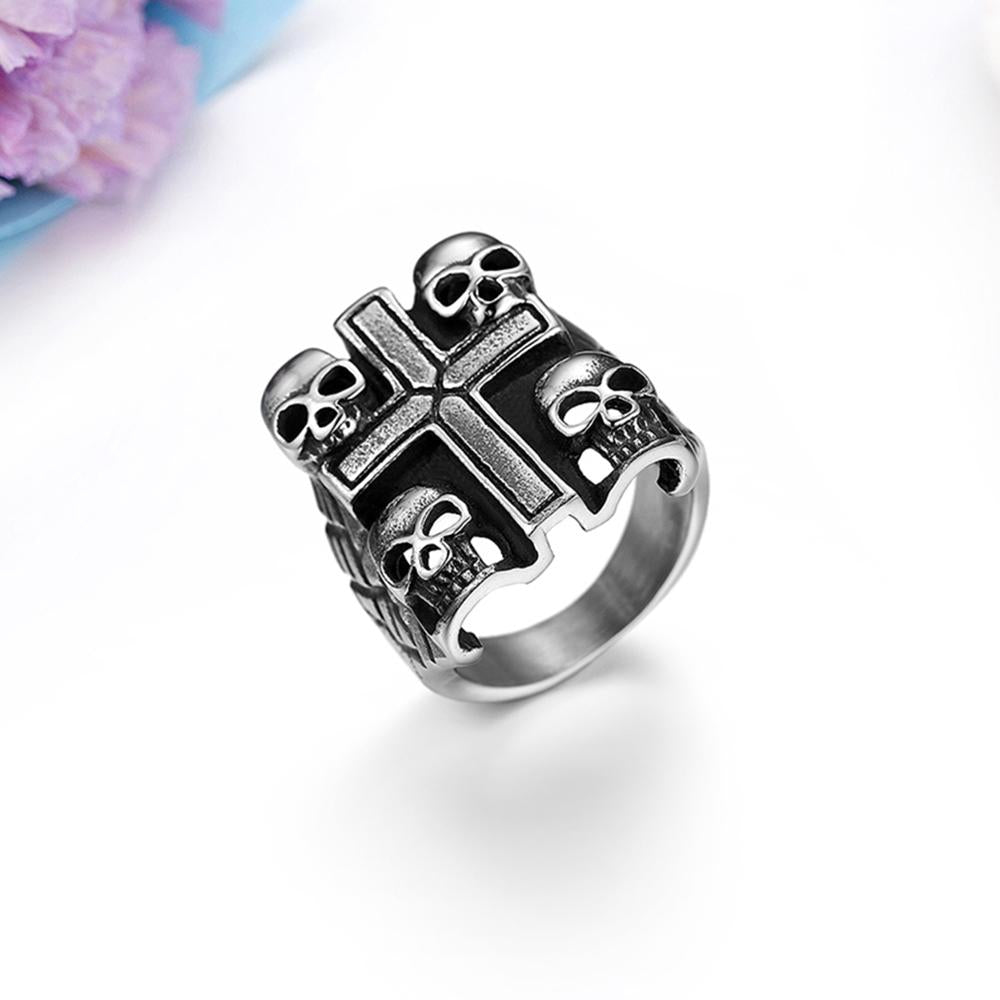 Vintage Gothic Ring Skull Cross
