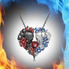 Red And Blue Fire American Skull Heart Necklace