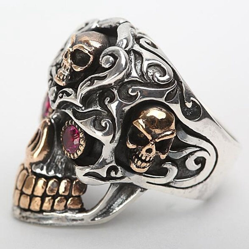 Retro Gothic Style Red Zircon Eye Skull