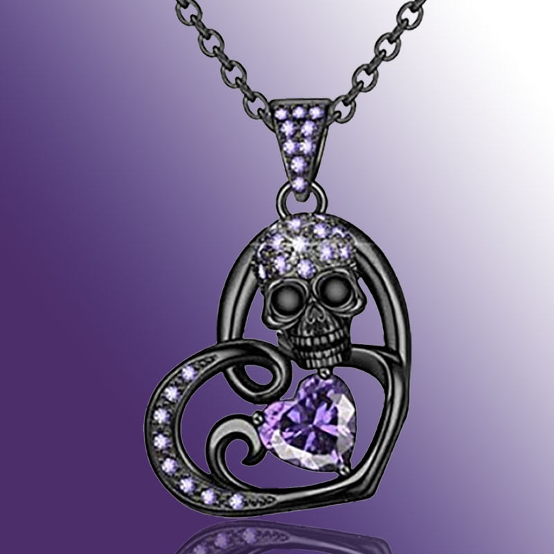 Skull Purple Heart Necklace