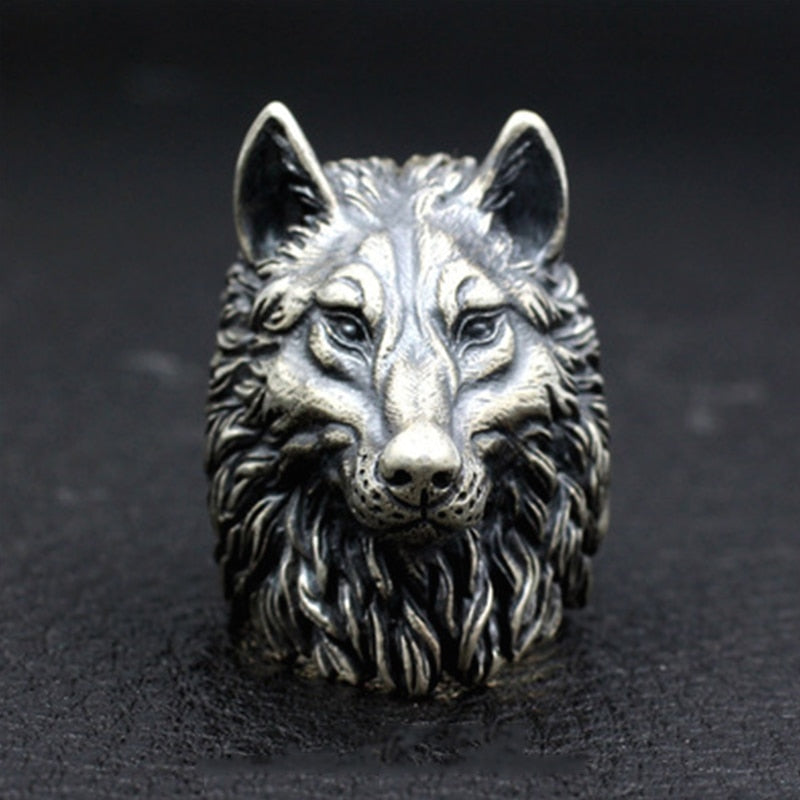Vintage Nordic Wolf Head Ring