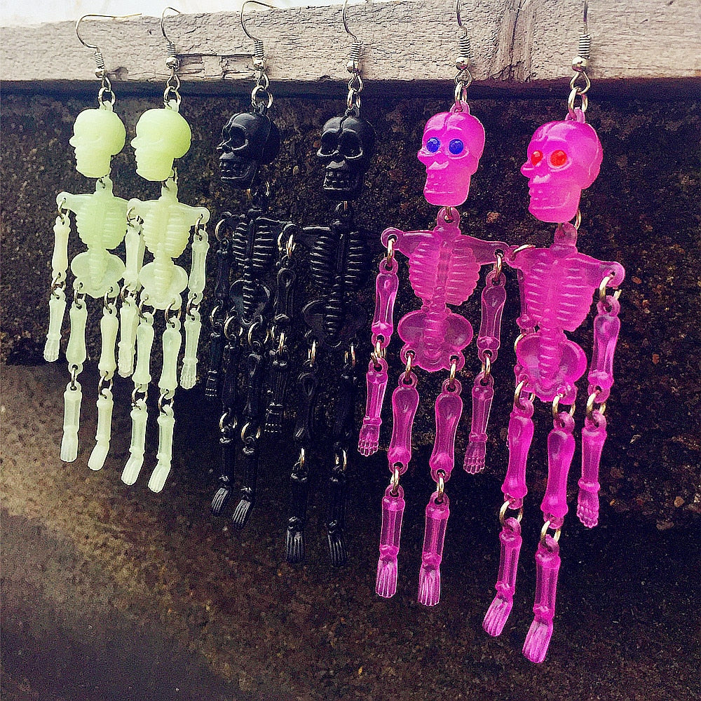 Skeleton Skull Drop Earrings Horror Gothic