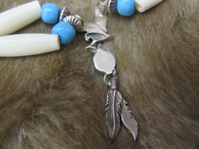 Native American Turquoise Feather Sliver Necklace