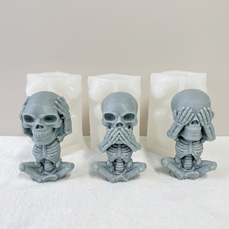 No Evil Skull Candle Silicone Mold Home Decor