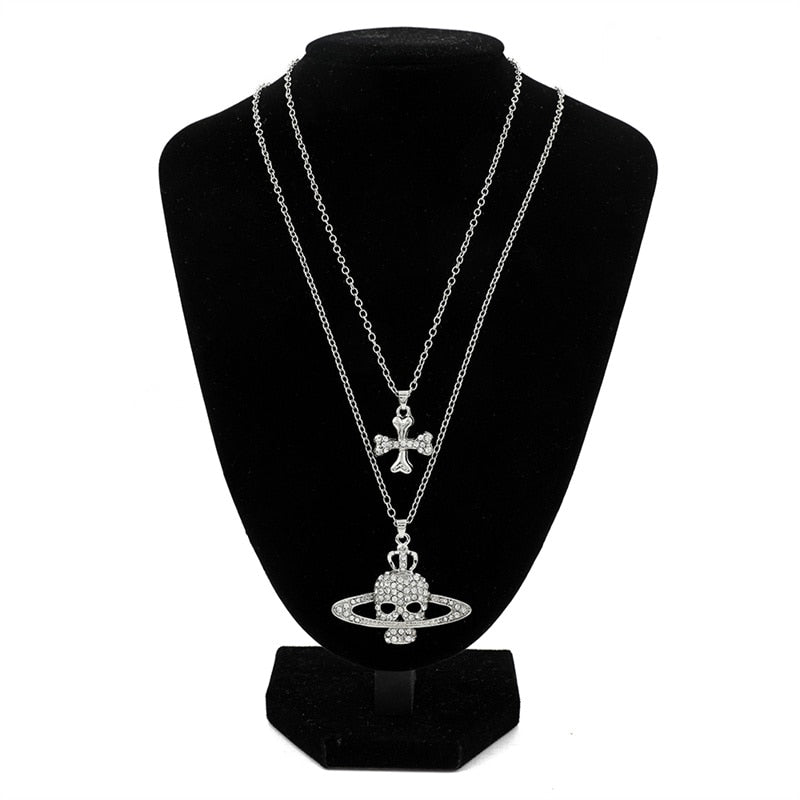 Rhinestone Sparkle Skull Necklace