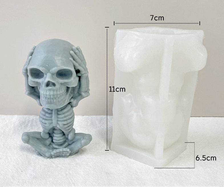 No Evil Skull Candle Silicone Mold Home Decor