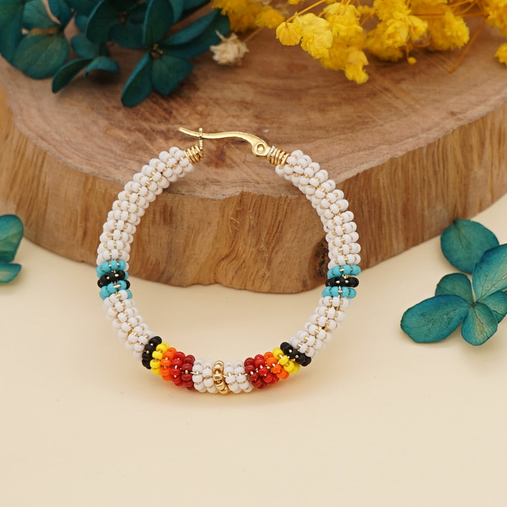 Native Hoop Earrings Hollow Earring Beaded