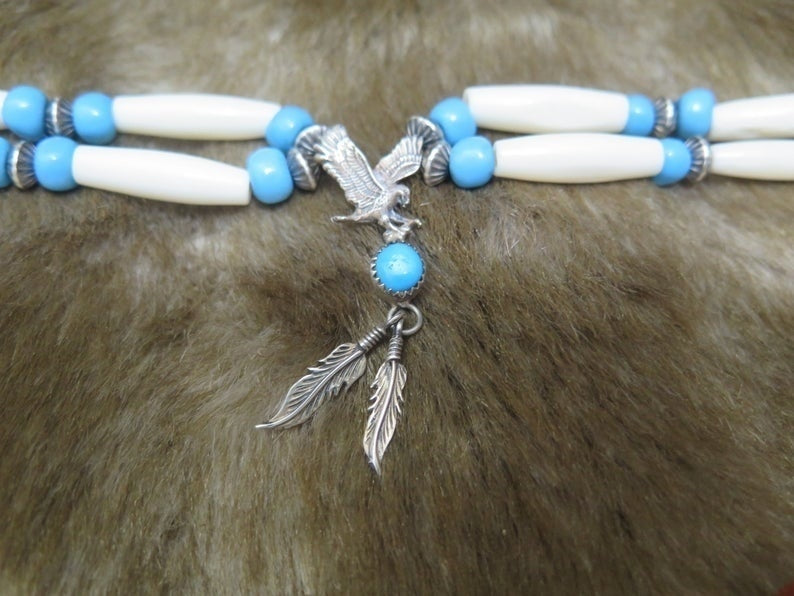 Native American Turquoise Feather Sliver Necklace
