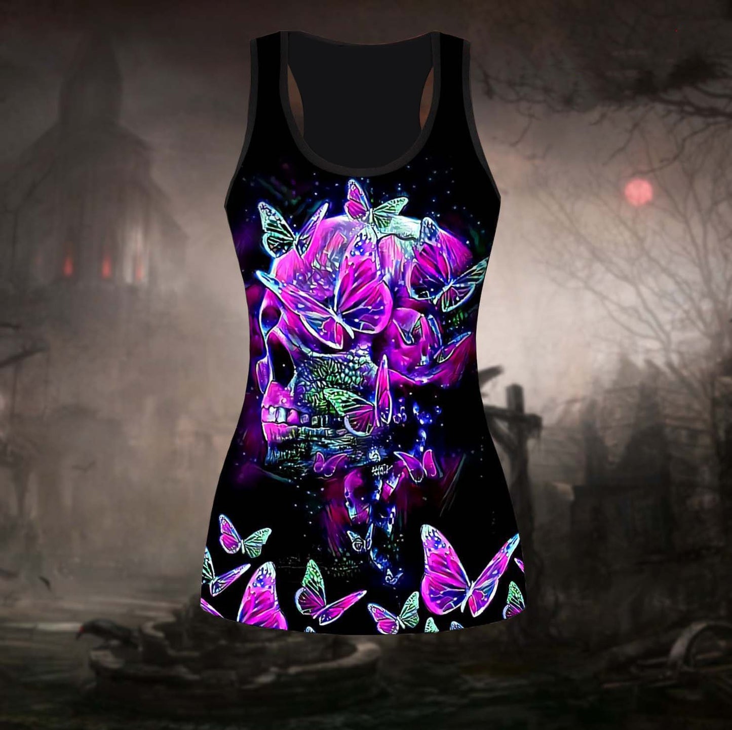 Skull and Butterflies Combo Tank Tops + Leggings Set