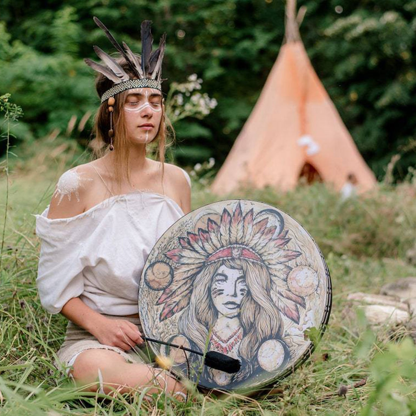 Native Drum With Drumstick