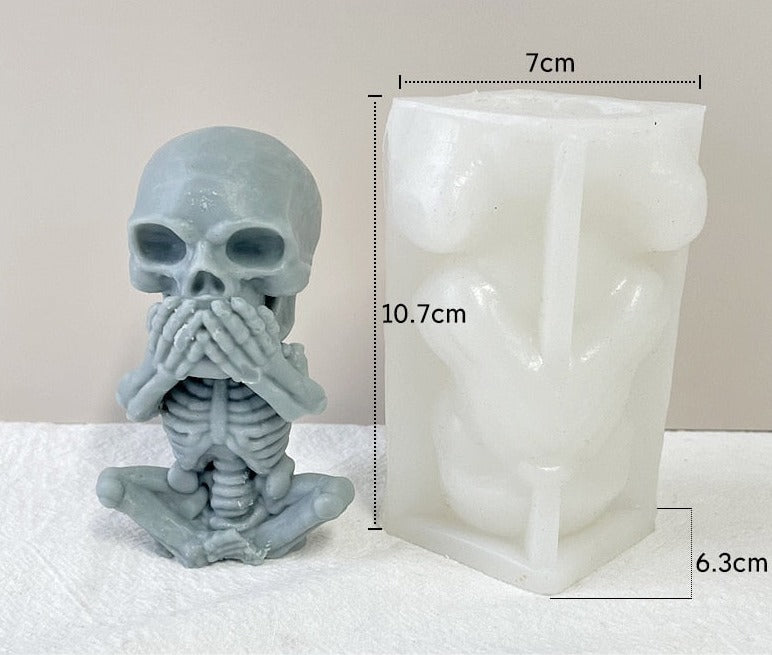No Evil Skull Candle Silicone Mold Home Decor