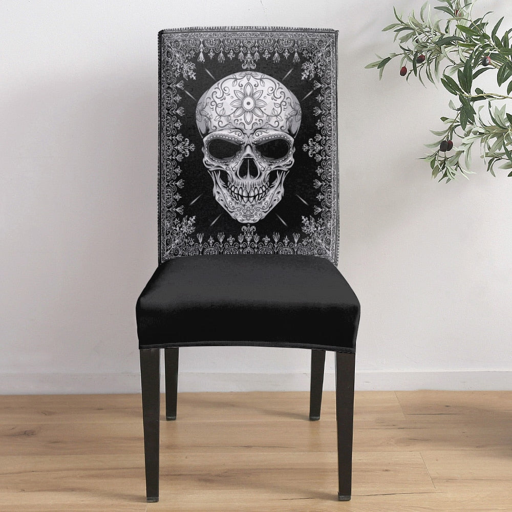 Retro Pattern Background Tattoo Skull Chair Covers
