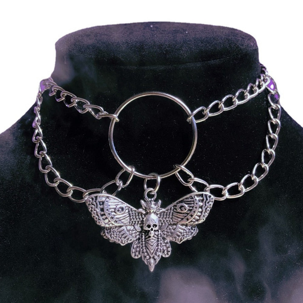 Skull Butterfly Gothic Choker Necklace