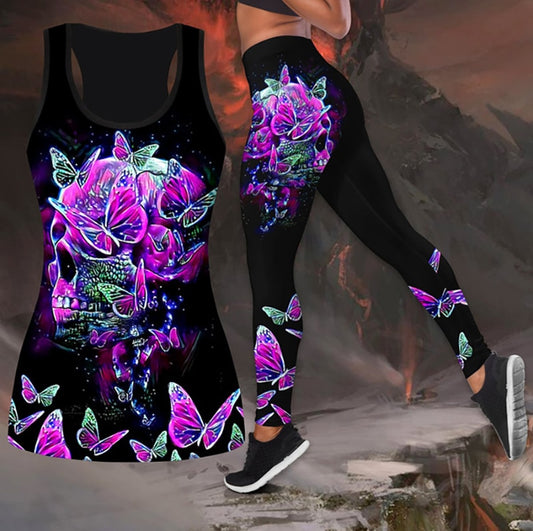 Skull and Butterflies Combo Tank Tops + Leggings Set