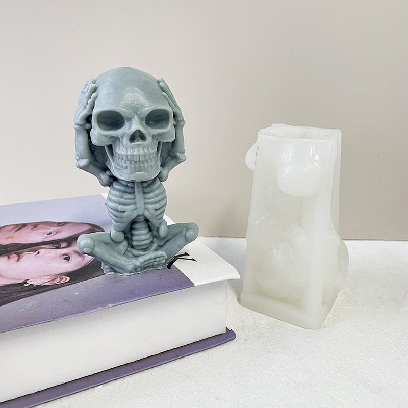 No Evil Skull Candle Silicone Mold Home Decor