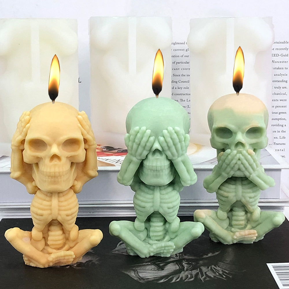No Evil Skull Candle Silicone Mold Home Decor