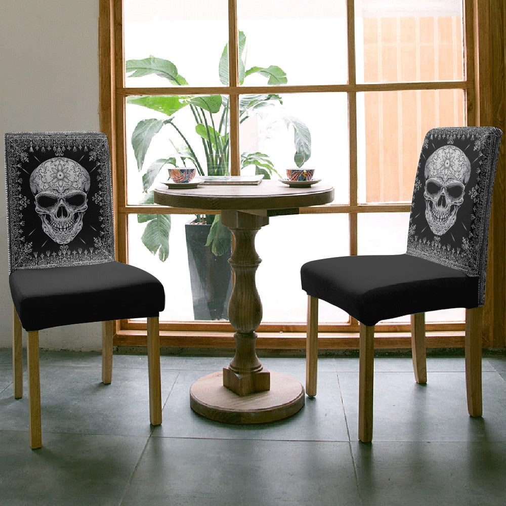Retro Pattern Background Tattoo Skull Chair Covers