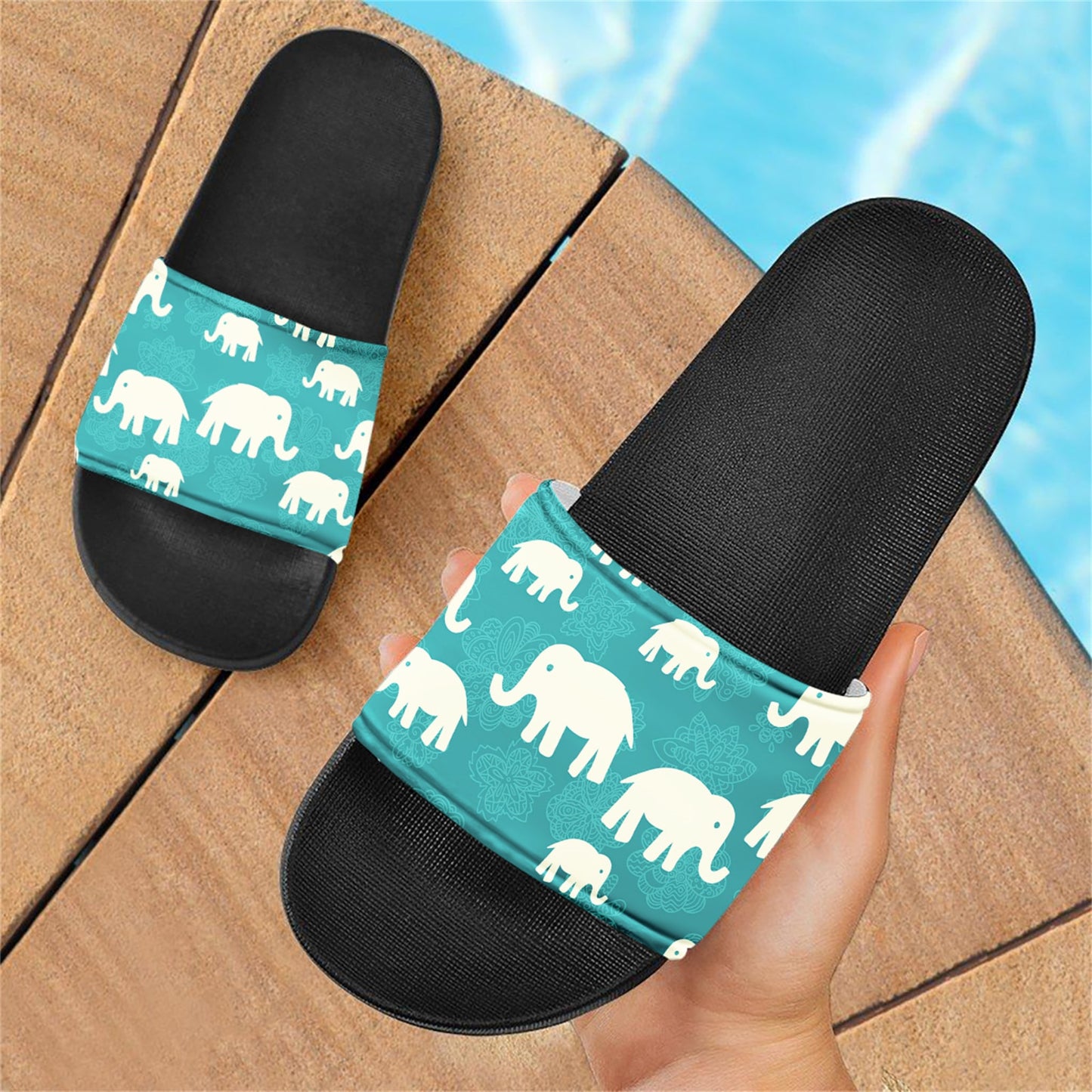 Cartoon Elephant Blue Slippers Non-slip