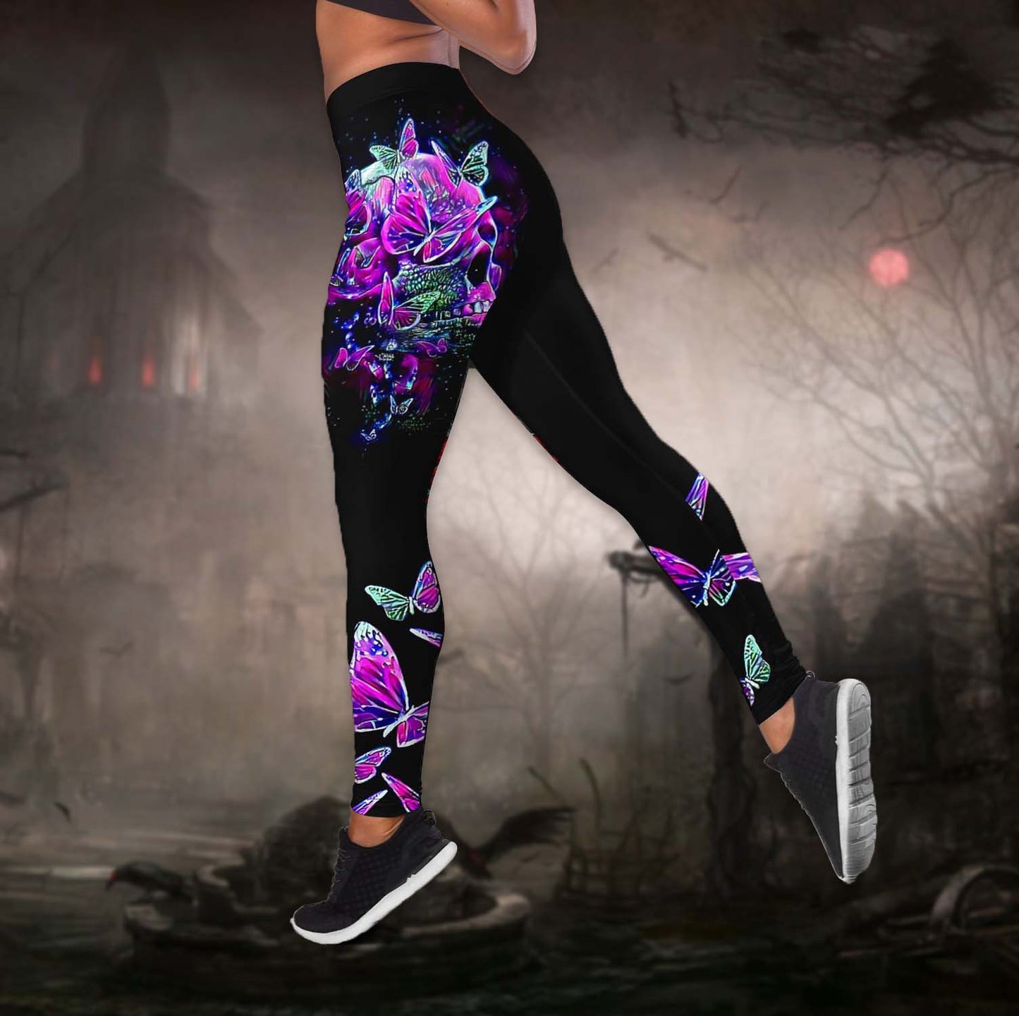 Skull and Butterflies Combo Tank Tops + Leggings Set
