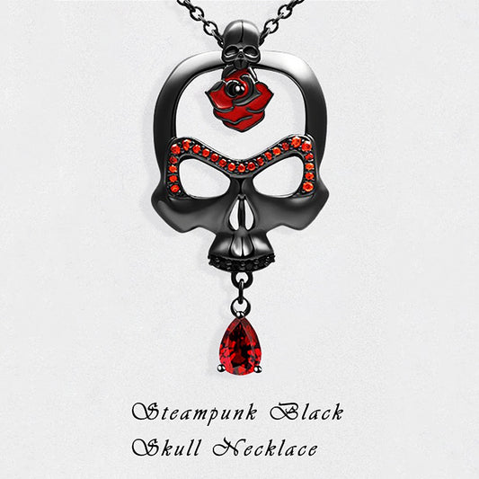 Skull And Red Rose Necklace