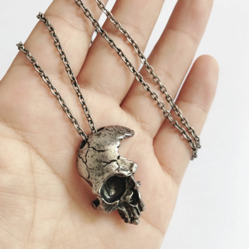 Retro Half Face Skull Necklace