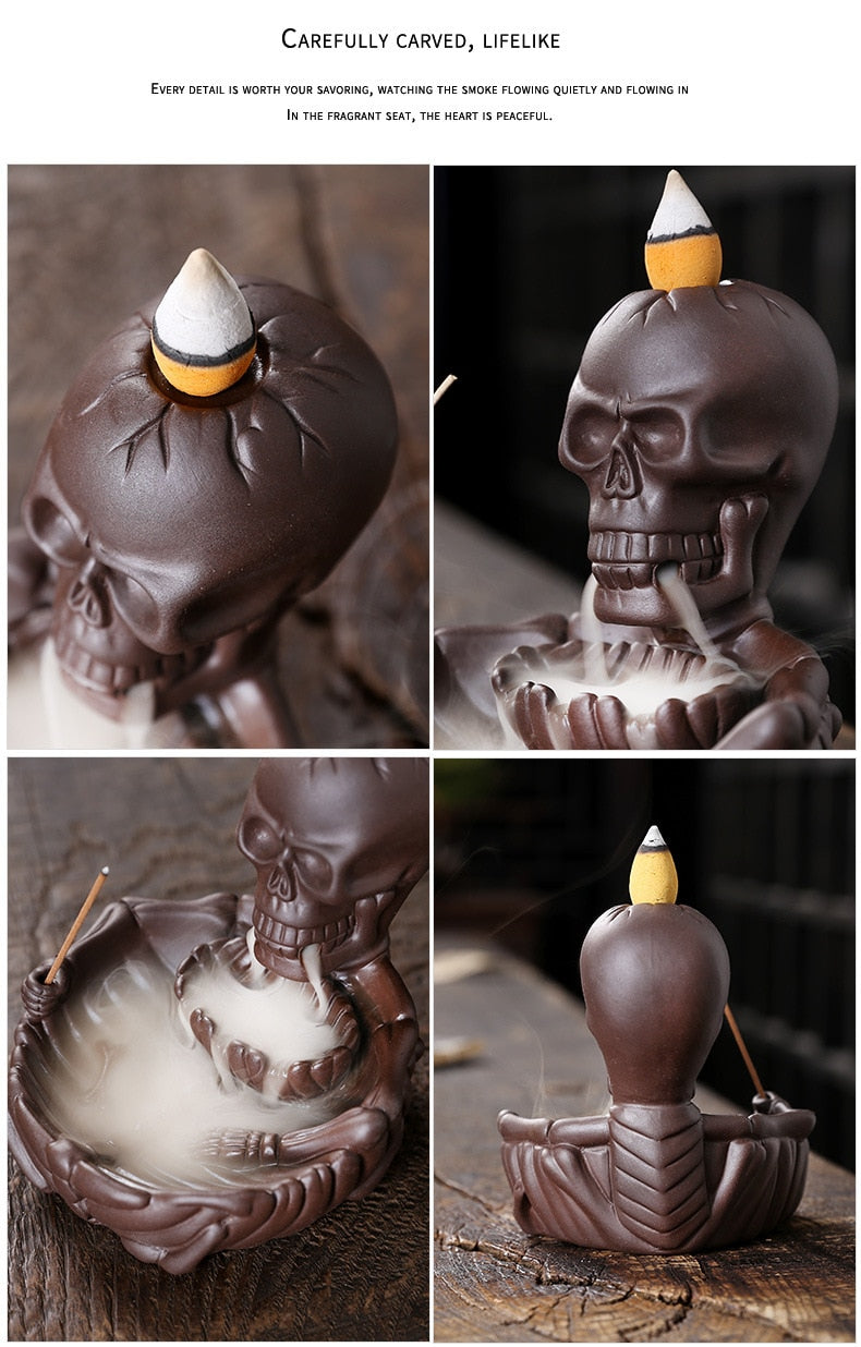 Backflow Incense Burner Skull Decor Incense Stick Holder