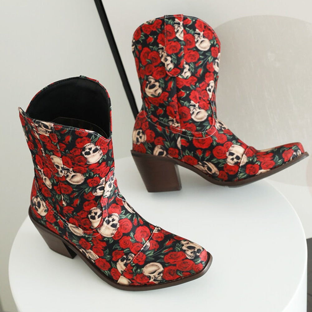 Western Boots Skull For Women Ankle Short Boots