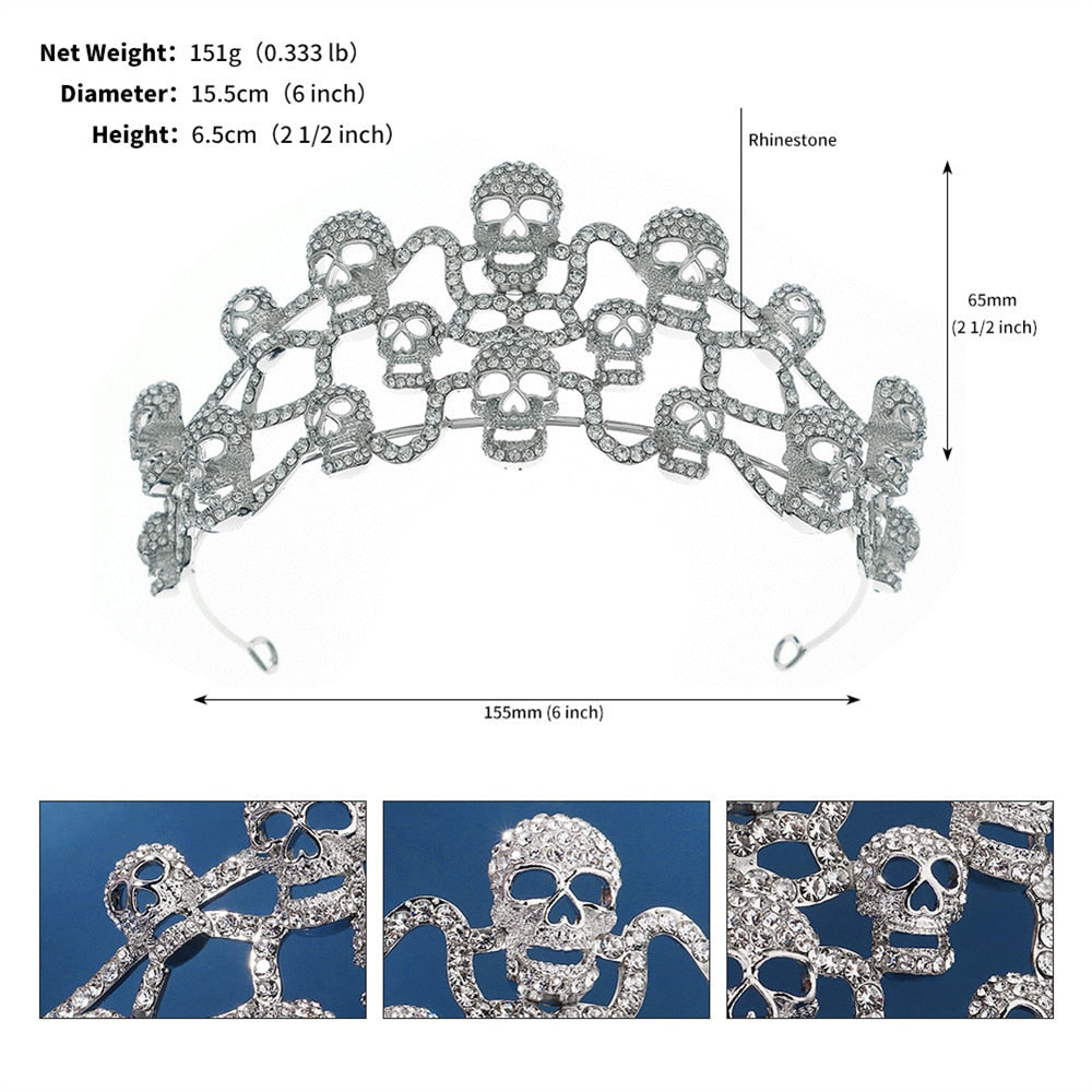 Fashion Rhinestone Tiaras Skull Crown Halloween Jewelry