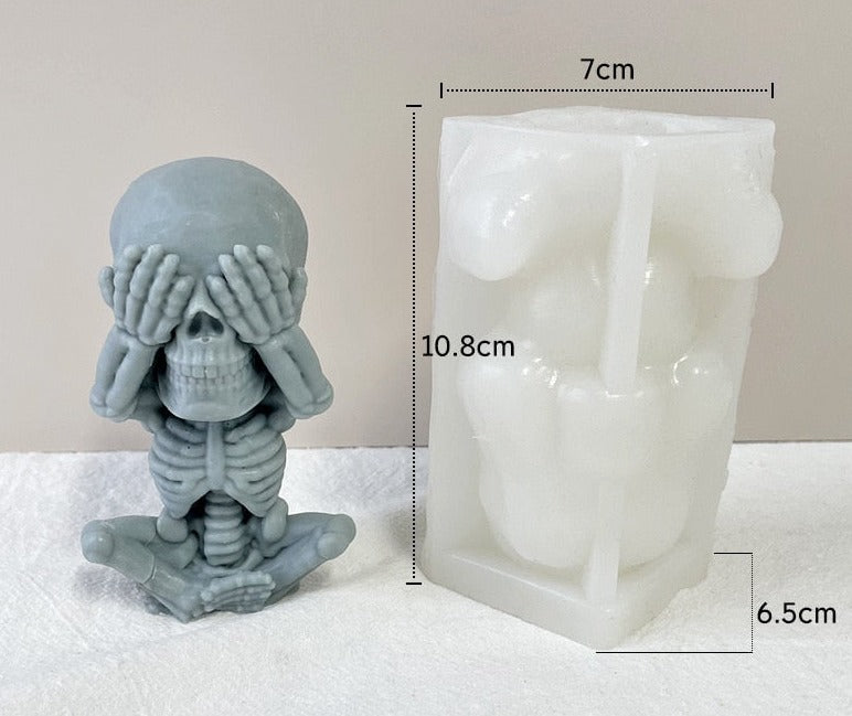 No Evil Skull Candle Silicone Mold Home Decor