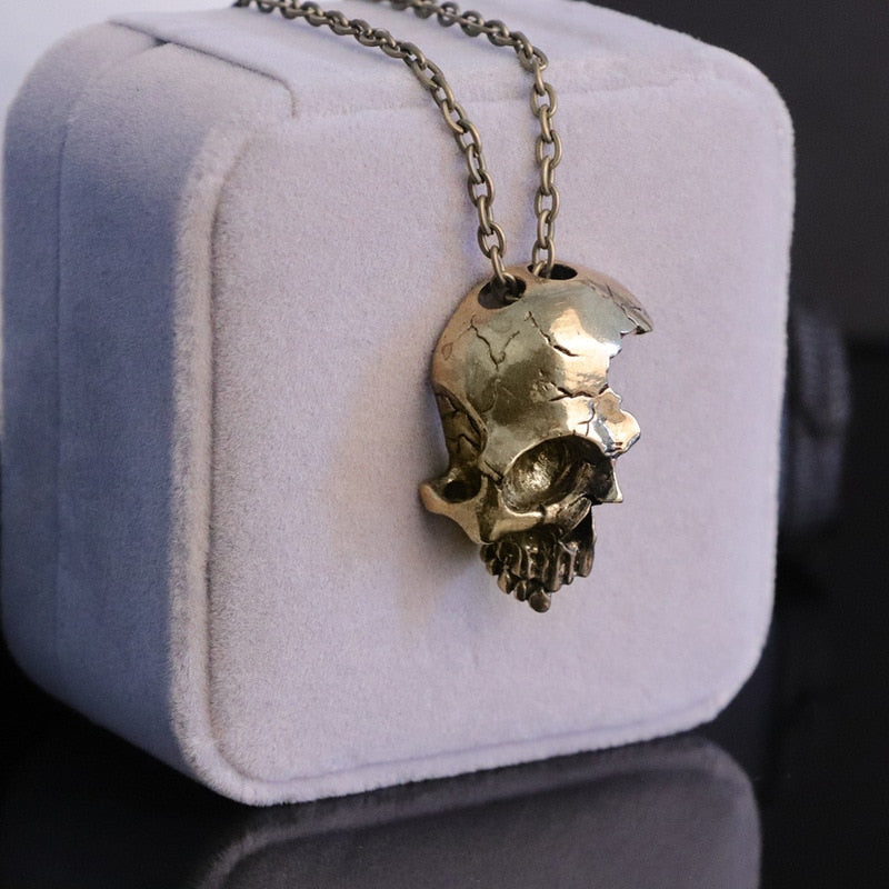 Retro Half Face Skull Necklace