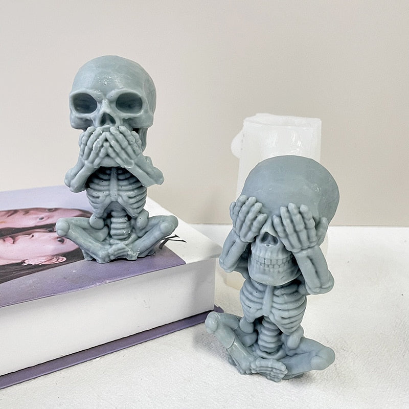 No Evil Skull Candle Silicone Mold Home Decor