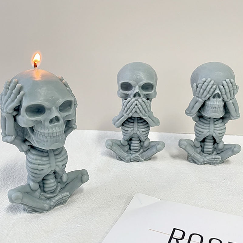 No Evil Skull Candle Silicone Mold Home Decor